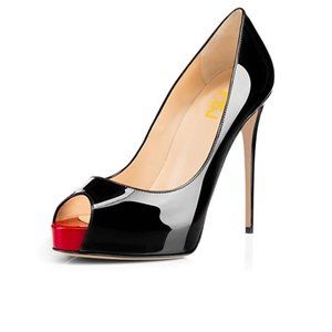 FSJ Graceful Peep Toe Platform Slip On High Heels Prom Shoes